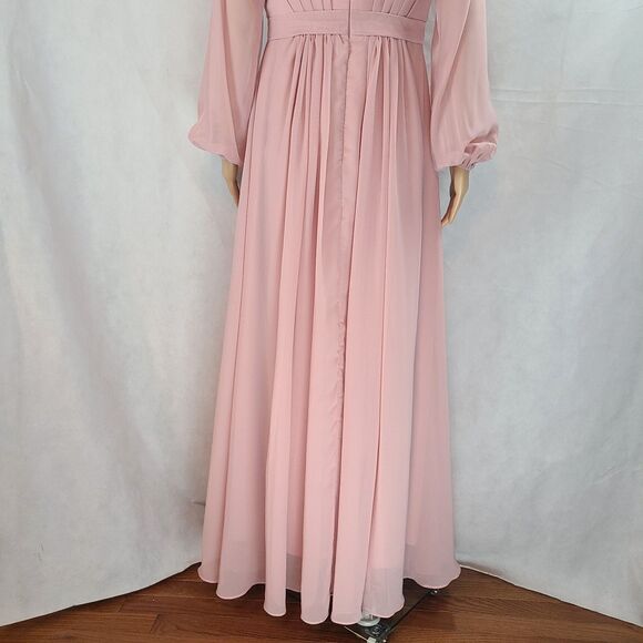 New Mother of the Bride (8) Dusty Rose Chiffon Long Long Sleeve Maxi Dress - Picture 7 of 9